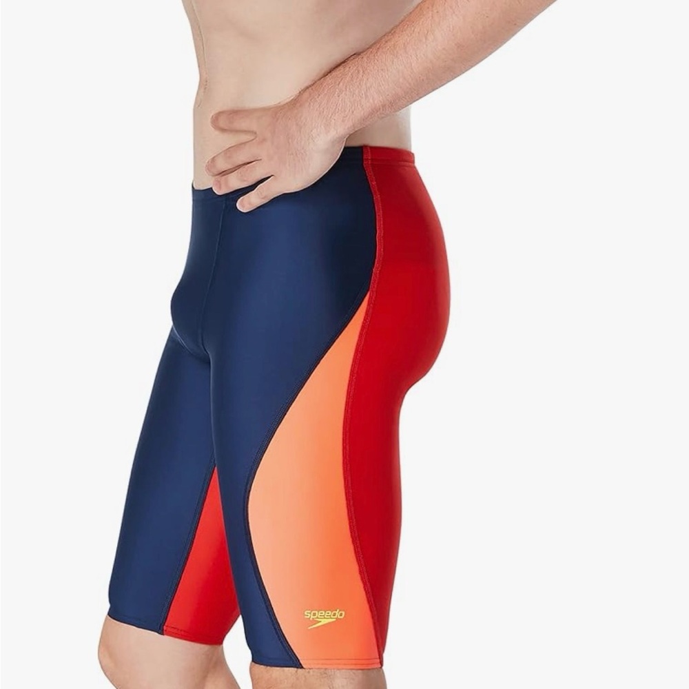 Speedo Red Swim Briefs with Navy Orange and Neon Green trim - Picture 6 of 9